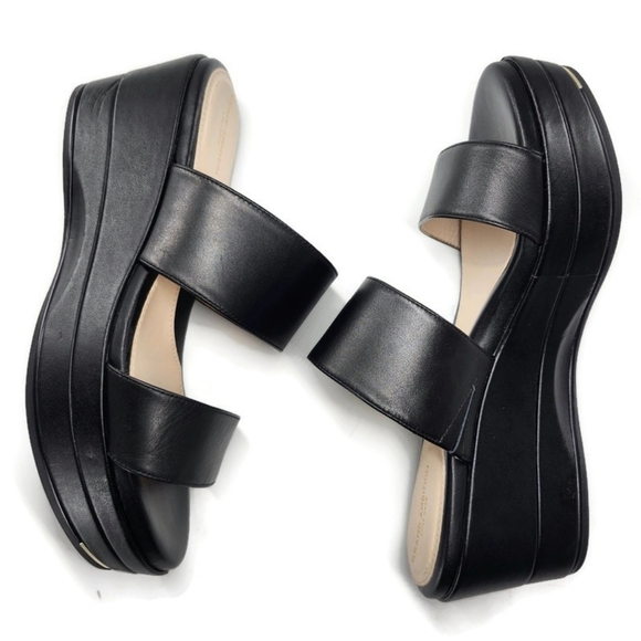 Cole Haan Grand Ambition Black Dual Wide Strap Slide-On Platform Wedge Sandals - Picture 10 of 14
